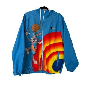 Space Jam Looney Tunes Members Only Blue Windbreaker Hoodie Jacket Size Medium